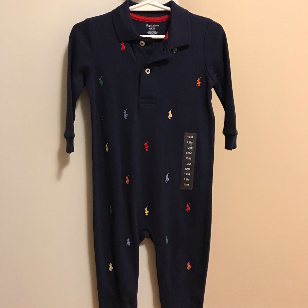 NWT Ralph Lauren Baby Long Sleeve Romper Navy 12M